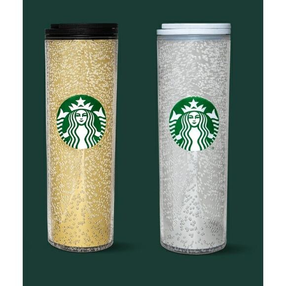 STARBUCKS 2020 Holiday Sparkling Snow bubbles silver gold hot tumblers 16 oz NEW - Picture 4 of 4